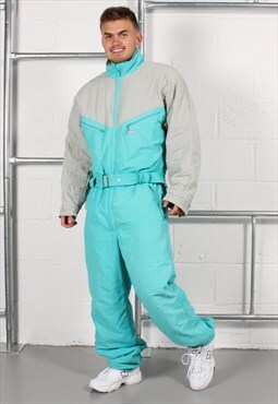 Vintage Story Ski Suit in Blue Retro Snow One Piece Large