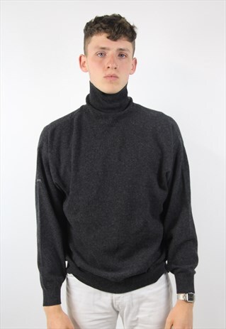 VINTAGE HUGO BOSS GREY POLO NECK JUMPER