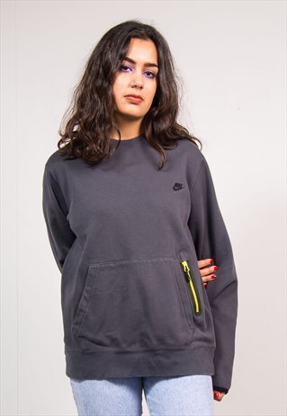 VINTAGE 90'S GREY NIKE POCKET SWEATSHIRT JUMPER