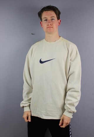 VINTAGE NIKE SWOOSH SWEATSHIRT IN OFF WHITE WITH EMBROIDERED