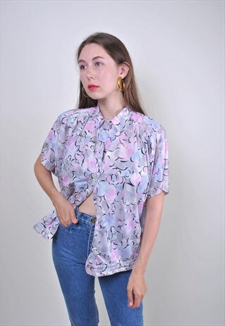 60S VINTAGE FLORAL MODERNIST BLOUSE, PATTERN BOHO SHIRT