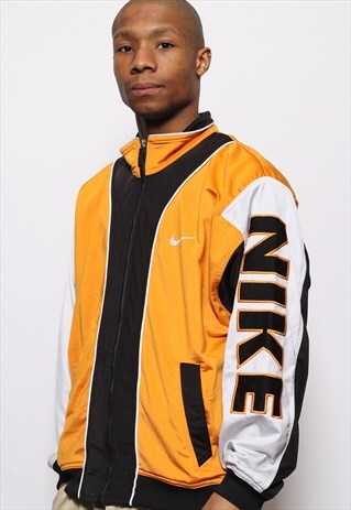VINTAGE NIKE LOGO TRACK JACKET YELLOW WHITE