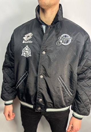 VINTAGE LOTTO PADDED BOMBER JACKET IN BLACK.