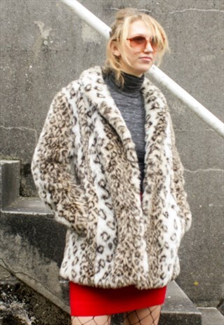 VINTAGE LEOPARD PRINT FAUX FUR COAT