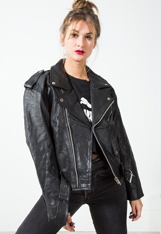 VINTAGE 80S BIKER LEATHER JACKET /S0078