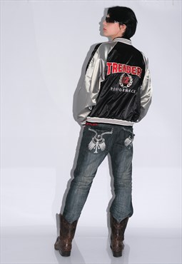 Y2K Rave grunge unisex silver double sided printed bomber 