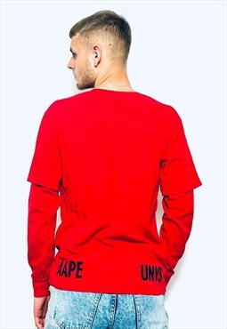 A Bathing Ape Longsleeved Red Print Skate T-shirt