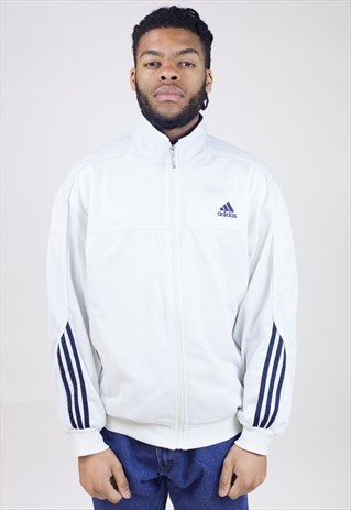 VINTAGE ADIDAS WHITE ZIP UP 90'S JACKET