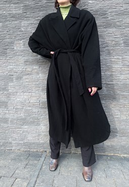 Vintage mens black woolen  winter coat with belt 