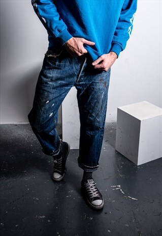 VINTAGE LEVI'S 501 JEANS IN BLUE DENIM PAINT MARKS