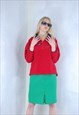 VINTAGE Y2K BRIGHT FESTIVAL BAGGY FLEECE JUMPER BRIGHT RED