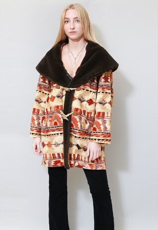 VINTAGE 1980'S OPTIMISA FAUX FUR COLLAR WINTER COAT