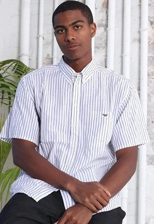 VINTAGE ARMANI LOGO SHORT SLEEVE SHIRT WHITE BLACK