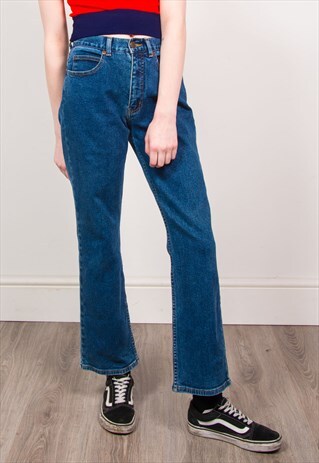 VINTAGE 90'S BLUE DENIM HIGH WAIST KICK FLARE JEANS