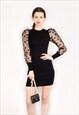 Black Bodycon Knit Dress with Polka Dot Organza Sleeves