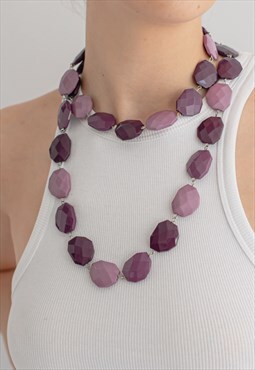 Vintage 70s Boho Flat Beaded Purple Necklace 
