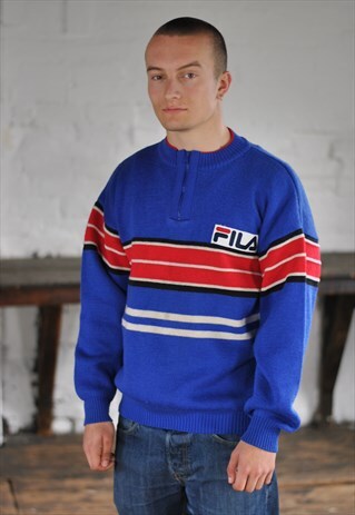 80S FILA STRIPED KNITTED 1/4 ZIP JUMPER MADE IN ITALY