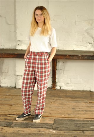 VINTAGE HIGH WAISTED CHECKED TROUSERS