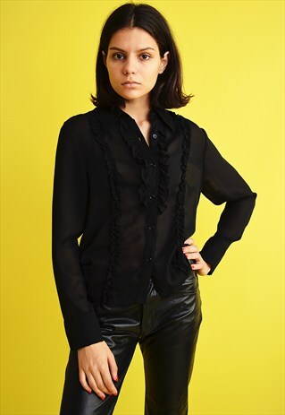 LOVELY 90'S RETRO MINIMALIST TRANSPARENT BLACK BLOUSE TOP