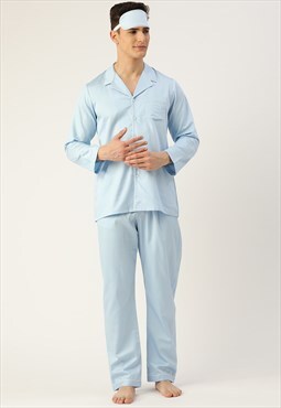 Sky Blue Cotton Mens Pajama Set