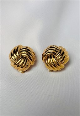 Christian Dior Earrings Gold Knot Twist Vintage Clip on 1980