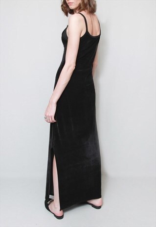 VINTAGE 1990'S BLACK SOFT VELVET MAXI DRESS