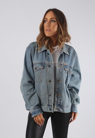 VINTAGE DENIM JACKET OVERSIZED FITTED UK 14 LARGE (JRBA)
