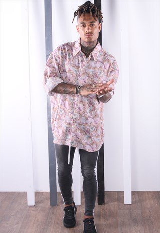 VINTAGE 90S CRAZY PRINT SILK SHIRT. UNISEX. FESTIVAL.