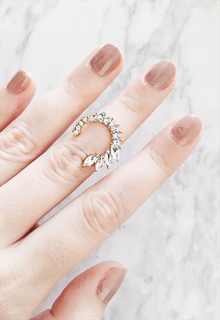 GOLD RHINESTONE KARMA OPEN CIRCLE STATEMENT RING