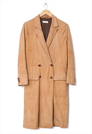 VINTAGE DRIES VAN NOTEN DOUBLE BREASTED COAT LEATHER BROWN