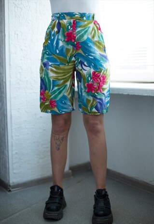 VINTAGE 80'S PATTERNED HIGH WAISTED VISCOSE SHORTS