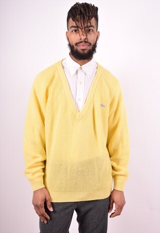 LACOSTE MENS VINTAGE JUMPER SWEATER XXL YELLOW 90'S