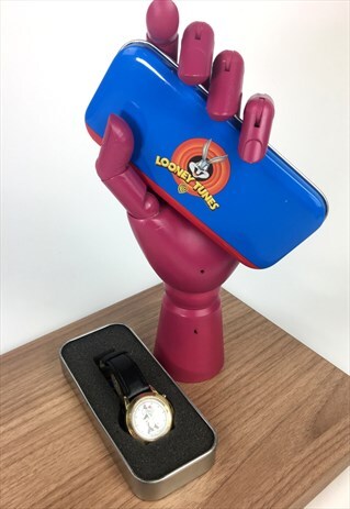 90'S VINTAGE LOONEY TUNES WATCH-SYLVESTER-BLACK STRAP-IN TIN