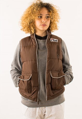 VINTAGE 90S BROWN FILA PUFFER JACKET GILET