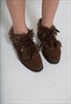 FURRY BROWN SUEDE FLAT SHOES