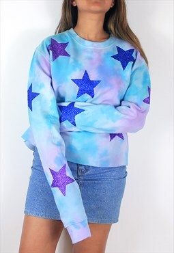 Glitter star tie dye cropped jumper. Festval fun