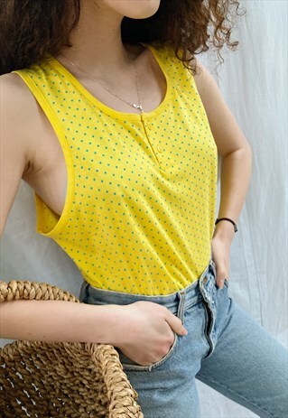 VINTAGE 80S POLKA DOT CITRUS FESTIVAL TANK TOP T-SHIRT TEE