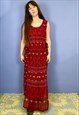 VINTAGE 90'S RED BOHEMIAN FLOATY MAXI DRESS - S/M