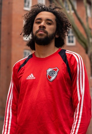 VINTAGE 90S ADIDAS RIVER PLATE SWEATSHIRT IN RED AND WHITE