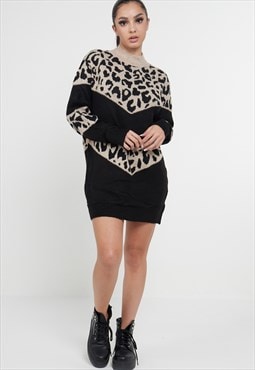 Leopard Contrast Longline Jumper