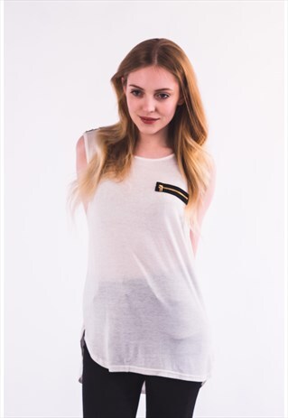 SLEEVELESS VEST TOP WITH FAUX LEATHER SHOULDER