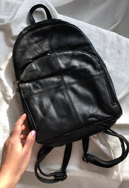 Vintage 90s Y2K Black Real Leather Rucksack Backpack