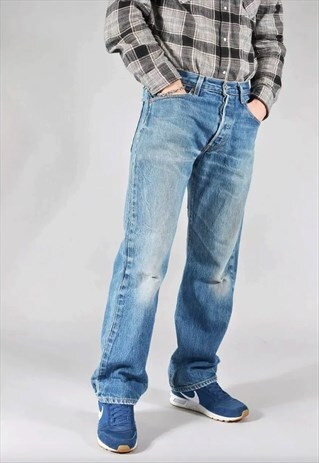 VINTAGE LEVI'S 501 XX MID BLUE DISTRESSED STRAIGHT JEANS