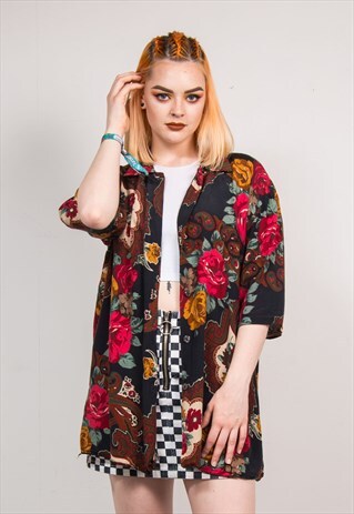 90'S VINTAGE OVERSIZE FLORAL SHORT SLEEVE SHIRT