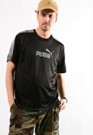 PUMA BLACK RETRO PUMA T-SHIRT.