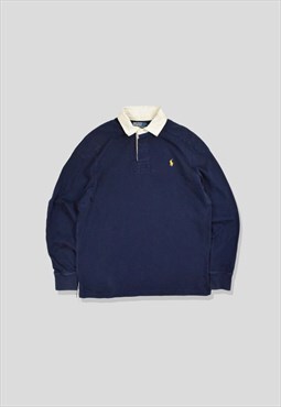 Vintage 90s Polo Ralph Lauren Rugby Polo Shirt in Navy Blue