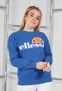 Vintage Ellesse Sweatshirt in Blue with Spell Out Logo XS