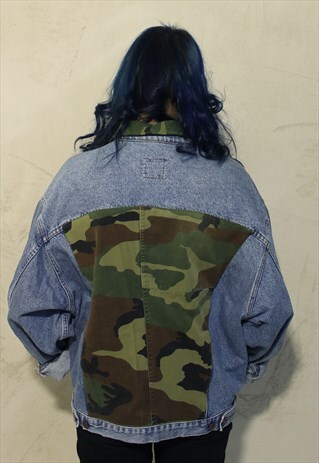 CUSTOMISED DENIM JACKET WITH CAMO APPLICATION A104