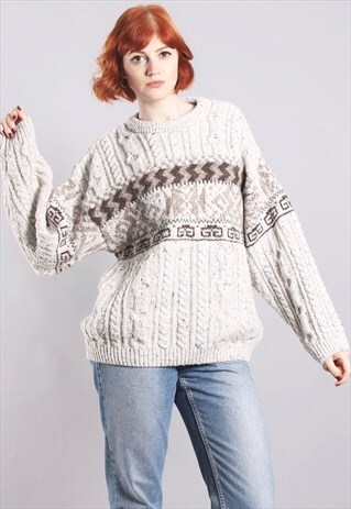 VINTAGE 80S CHUNKY CABLE KNIT OVERSIZE JUMPER