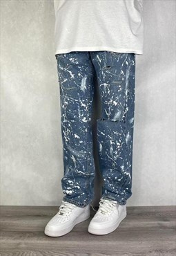 Blue Levis 501 Vintage Baggy Jeans 90s Paint Splatter Mens